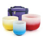 KVKA 432hz Gradient 12 C 10 E 8 G Chakra Frosted Crystal Singing Bowls Sets of 3 8-12 inch with Carrying Case - 12C Red 10E Yellow 8G Blue for Yoga Sound Healing (Gradient)