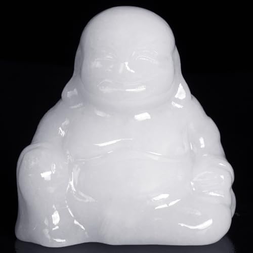 White Jade Crystal Laughing Buddha Statue Meditation Decor Spiritual Art Piece Healing Stone Figurine Zen Altar Sculpture Feng Shui Gift Yoga Space Ornament Peaceful Home Temple Collectible - color: White Jade Buddha