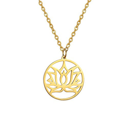 TEAMER Lotus Necklace Stainless Steel Flower of Life Necklace Yoga Meditation Pendant Inspirational Jewelry For Women - color: Style 4 - Gold