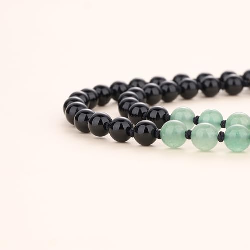 COAI Handmade 108 Beads Mala Necklace for Women, Green Aventurine/Amethyst Onyx 7 Chakra Necklace for Women - style: Onyx & Green Aventurine