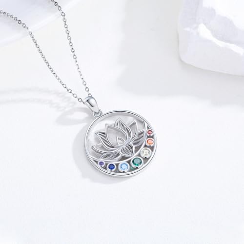 Lotus Necklaces for Women 925 Sterling Silver 7 Chakra/Yin Yang Pendant Necklace Spiritual Lotus Jewelry Birthday Yoga Gifts - style: Moon-Lotus Chakra