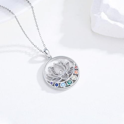 Lotus Necklaces for Women 925 Sterling Silver 7 Chakra/Yin Yang Pendant Necklace Spiritual Lotus Jewelry Birthday Yoga Gifts - style: Moon-Lotus Chakra