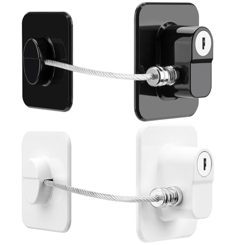 Fridge Lock, 2PCS Upgraded Refrigerator Lock for Freezer, Cabinets and Drawers, Air Fryer, Closets, Windows, Doors, Durable ABS with Adhesive Backing, Easy Install, No Tools Needed, Black & White - color: Black/White