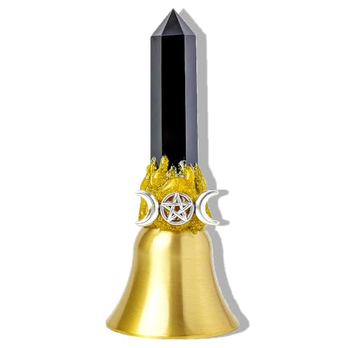 Super Loud Solid Brass Handbells Altar Bells Natural Obsidian Tower Bell Chimes Witch's Bells Hand Percussion Instruments Call Bells for Meditation Prayer Pet Feeding and Home(Obsidian, 4.53") - color: Obsidian, size: 4.53"