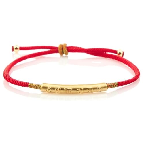 Buddha & Karma Tibetan Red String Bracelet - Handmade Buddhist Lucky Charm for Protection, Good Fortune & Positive Energy - Spiritual Bracelet for Men & Women - Adjustable Bracelets for Daily Wear - color: Gold