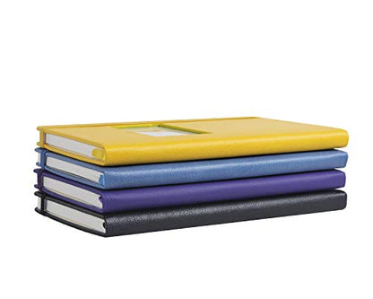 The Why Journal Classic Notebook - Ruled Durable Hardcover Journal with Pocket, Thick Ivory Paper, Size A5, Elastic Closure, Pen Holder, Photo, Business Card, Logo or Goal Window in Cover 3.5" wide x 2" tall (8.89cm wide x 5.08cm tall) (Purple)