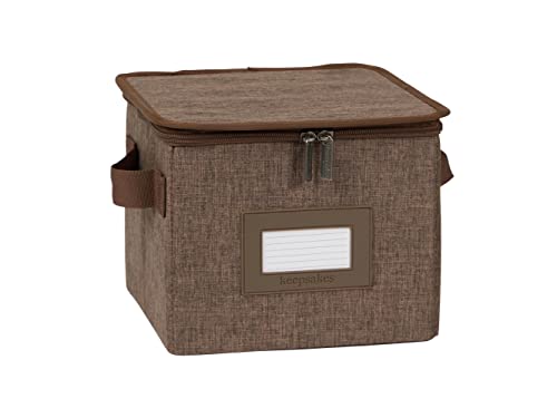 Covermates Keepsakes Zip-Top Storage Box Set, 3 Pack Heavy Duty Polyester Organizer Bins, Stackable Design, ID Window, Reinforced Handles, Closet Home Storage, Brown Heather - color: Brown Heather, size: 8W x 8D x 7H
