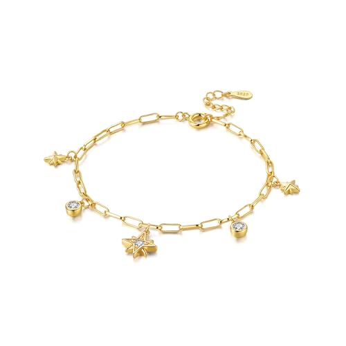Women's 925 Sterling Silver Bracelet, Non Tarnish 18K Gold Plated Bracelets for Women, Dainty Chain Simple Jewelry Cute Handmade Minimalist for Gift - color: Golden | Starlight