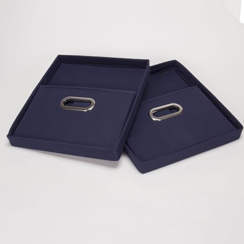Household Essentials Fabric Storage Boxes with Lids and Handles, Blue - color: Navy, size: 2 Count