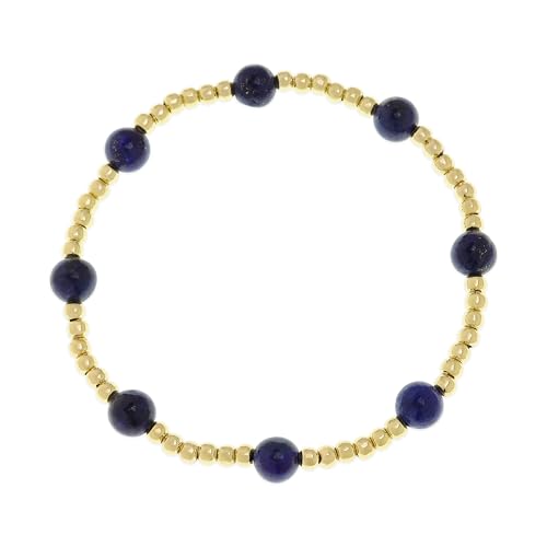Gold Beaded Stack Bracelets for Women, Handmade Colorful Natural Beads Stackable Stretch Bracelet Everyday Fashion Jewelry Gift. - color: navy gold