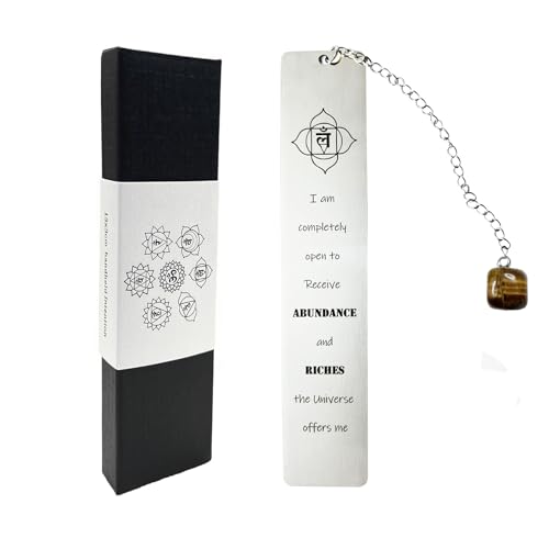 Stainless Steel Bookmark with a Crystal Pendant and Inspirational Text. The Best Gift for Yourself, Sisters, Family, Best Friends, Colleagues. (Wealth Tiger Eye) - color: Wealth Tiger Eye