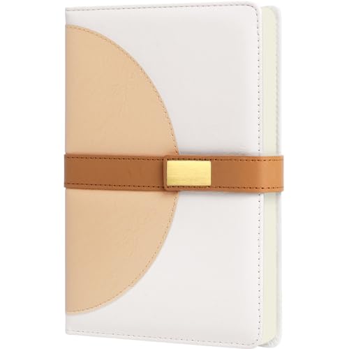 Leather Journal Notebook for Men Women, A5 Lined Hardcover Journals for Writing with Magnetic Closure, 200 Pages Wide Ruled Diary Journaling Notebooks for Work Business School Travel Note Taking 5.8" x 8.4" (White) - color: White