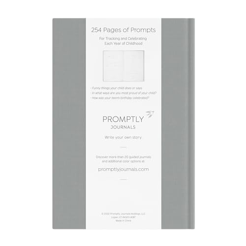 Promptly Journals, A Complete Childhood History: From Pregnancy to 18 Years Old (Grey, Linen) | Baby Book and Pregnancy Journal | Baby Memory Book - color: Grey
