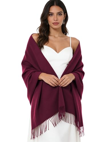 Sumolux Scarf for Women Pashmina Shawls Wraps for Evening Dresses Wedding Bridesmaid Gifts Winter Warm Soft Scarves - color: Wine Red