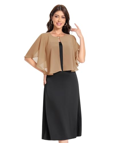 Baoqiya Capelets for women Chiffon Cape Soft Shawls and Wraps Wedding Capes 1920s flapper Cover Up - color: Camel