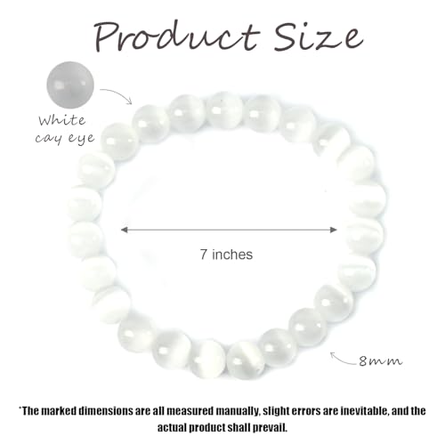 Natural Energy Healing Stone Charm Bracelet 8mm Natural Energy Healing Lava Rock Bracelet - Unisex - color: ZLY-White Cat Eyes