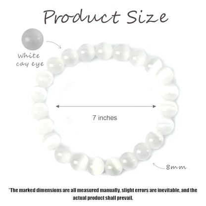 Natural Energy Healing Stone Charm Bracelet 8mm Natural Energy Healing Lava Rock Bracelet - Unisex - color: ZLY-White Cat Eyes