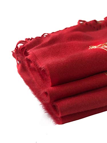 Urban CoCo Women's Embroidered Oversize Tassel Shawl Scarf Wraps for Women - color: #3-red