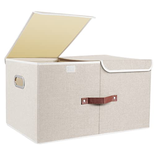 TYEERS Extra Large Collapsible Storage Bins with Lids and Compartments, Washable, Fabric Storage Boxes, 21.7x13x11.8 inches, 1 Pack, Beige - color: Beige, size: 1-Pack 21.7x13x11.8 in