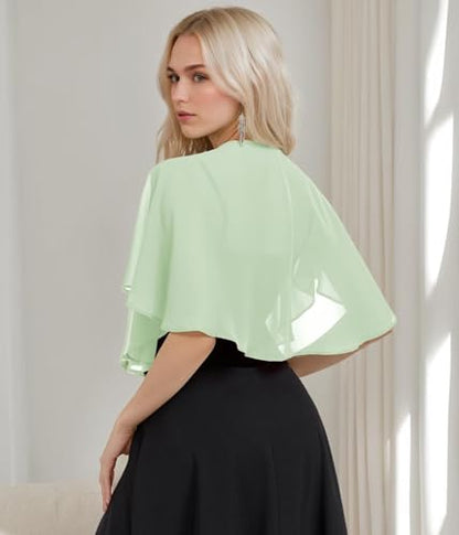 TONGFANTFL Women's Soft Chiffon Capelets Shawls and Wraps for Evening Wedding Cape Bole Cover Up - color: Sage Green