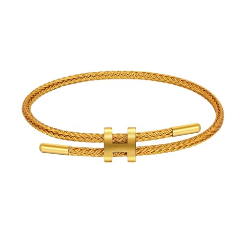 Bracelets for Women Adjustable Charm Bracelet, 18k Gold-plated Buckle Design Titanium Steel Wire Rope Women's Gift Jewelry - color: Gold