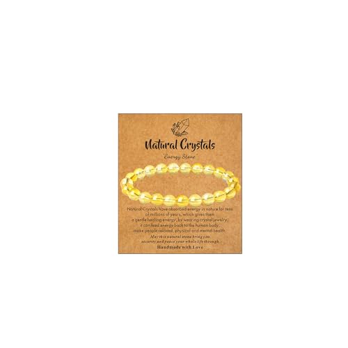 MAIBAOTA Healing Crystal Bracelet for Women Men, 8/4 mm Natural Stone Beaded Bracelets, Jewelry Birthday Gifts, Round Gemstones Stretch Bracelets - color: Yellow-Citrine, size: 8 mm
