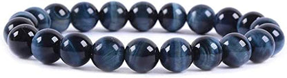 Angelstones Handmade Natural Healing Gemstone 8mm Round Beads Stretch Crystal Bracelet 7 Inch Unisex - color: Blue Tiger Eye