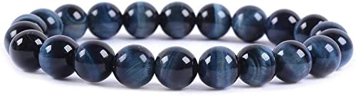 Angelstones Handmade Natural Healing Gemstone 8mm Round Beads Stretch Crystal Bracelet 7 Inch Unisex - color: Blue Tiger Eye