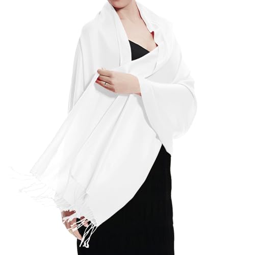 TZ Promise Women Pashmina Shawls and Wraps for Evening Dresses,Soft Large Long Scarf for Wedding,Bride Bridesmaid Gifts - color: White