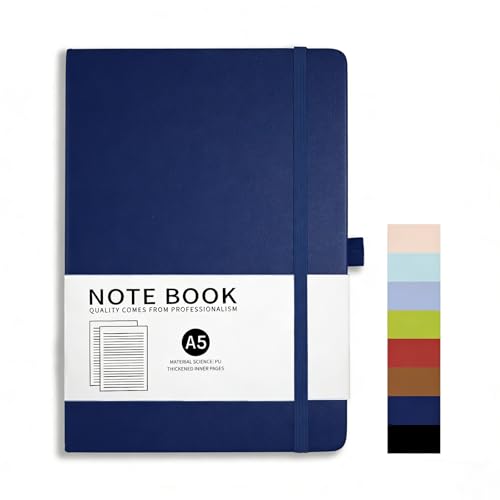 MOAXMOA Lined Journal Notebook, A5 Medium Size Leather Journals for Women Men for Writing Work Note Diary Hardcover Journal Supplies (Dark Blue) - color: Dark Blue