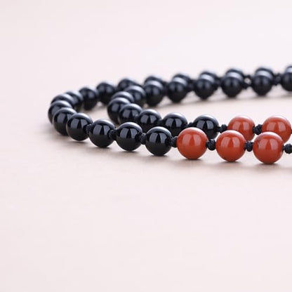 COAI Teardrop Pendant Necklace 108 Mala Stone Beaded Necklace, Prayer Beads Necklace for Women - style: Onyx & Red Jasper
