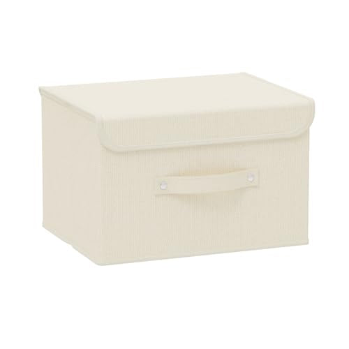 Storage Boxes, Collapsible Storage Bins with Lids, Cotton and linen cloth Storage Baskets with Handle, for Books, Closet, Bedroom, Home, 10.2x7.9x6.7 in, Beige