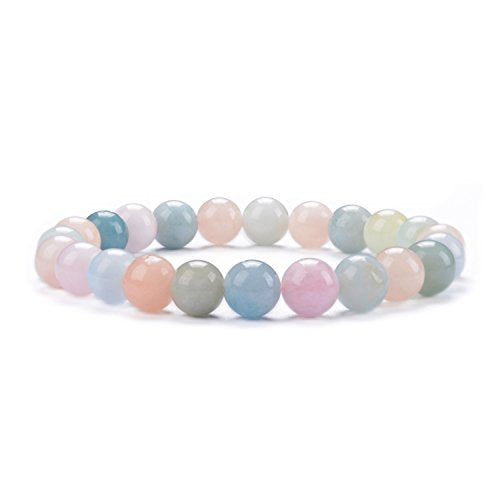 Cherry Tree Collection Gemstone Beaded Stretch Bracelet 8mm Round Beads 7" - color: Morganite Multi Beryl Aqua
