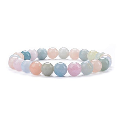 Cherry Tree Collection Gemstone Beaded Stretch Bracelet 8mm Round Beads 7" - color: Morganite Multi Beryl Aqua