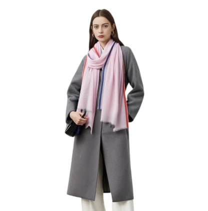 Luxury Cashmere Pashmina Style Shawl - Silk & Wool Blend Scarf, Lightweight Skin-Friendly Wrap - color: Gingham. - Pink