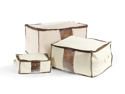 Covermates Canvas Storage Bag for Blankets, Clothes & Décor, 100% Cotton Breathable Fabric, Clear ID Window, Dual Zipper Closure, Carry Handles, Closet Organization, Natural - size: VARIOUS SIZES - 3 PIECE SET