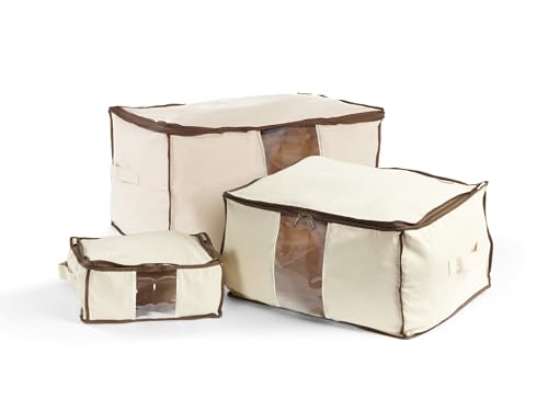 Covermates Canvas Storage Bag for Blankets, Clothes & Décor, 100% Cotton Breathable Fabric, Clear ID Window, Dual Zipper Closure, Carry Handles, Closet Organization, Natural - size: VARIOUS SIZES - 3 PIECE SET