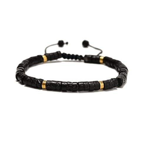 Mixed Gemstone Adjustable Braided Beaded Bracelet for Women, 2x4mm Heishi Disc Natural Healing Stone Summer Beach Jewelry, Yoga Gift for Her - color: Black Lava Rock Stone
