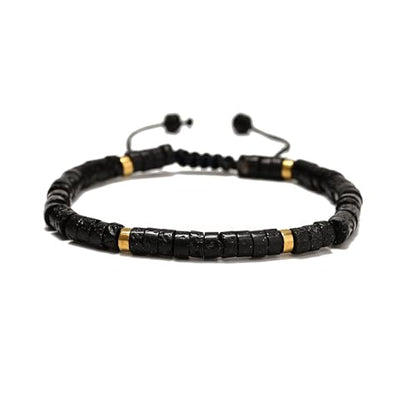 Mixed Gemstone Adjustable Braided Beaded Bracelet for Women, 2x4mm Heishi Disc Natural Healing Stone Summer Beach Jewelry, Yoga Gift for Her - color: Black Lava Rock Stone