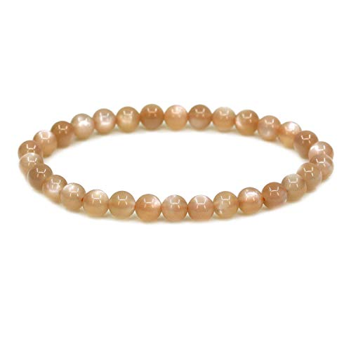 Angelstones Handmade Natural Healing Gemstone 6mm Round Beads Stretch Crystal Bracelet 7 Inch Unisex - color: Red Sunstone