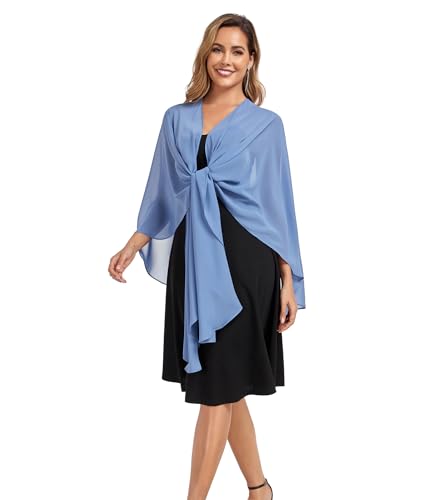 TONGFANTFL Shawls Wraps for Evening Wedding Party Chiffon Scarf Soft Bridal Wraps Wedding Guest Shawl Coverage - color: Dusty Blue