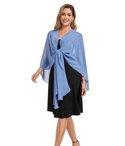 TONGFANTFL Shawls Wraps for Evening Wedding Party Chiffon Scarf Soft Bridal Wraps Wedding Guest Shawl Coverage - color: Dusty Blue