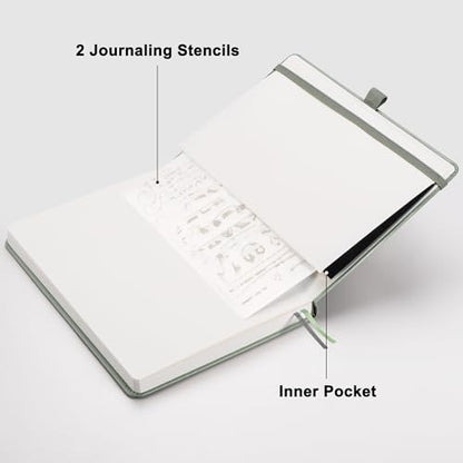 RETTACY Dotted Journal Notebook, 192 Pages, A5 Medium Size (5.7'' x 8.3''), Leather Hardcover, 100 GSM Thick Paper, for Journaling, Planning, Tracking (Sage Green) - color: Sage Green, style: Dotted