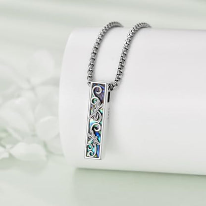 Cremation Urn Necklaces for Ashes Sterling Silver 3D Vertical Bar Memorial Pendant for Loved Ones Keepsake Cremation Jewelry Gifts for Women Men - style: Dragonfly