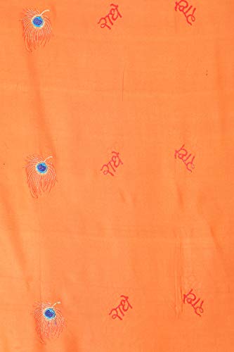Exotic India Radhe Prayer Shawl with Embroidered Peacock Feather - PolyCotton - color: Orange Peel