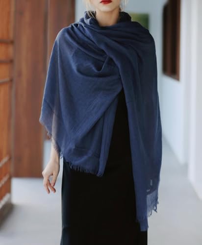 INOGIH Large Long Lightweight Cotton Linen Shawl Wrap for Women - Soft Breathable Four Season Scarf Shawl Beach Gauze 75”×40” - color: Denim Blue