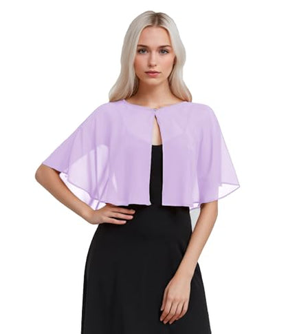 TONGFANTFL Women's Soft Chiffon Capelets Shawls and Wraps for Evening Wedding Cape Bole Cover Up - color: Lilac