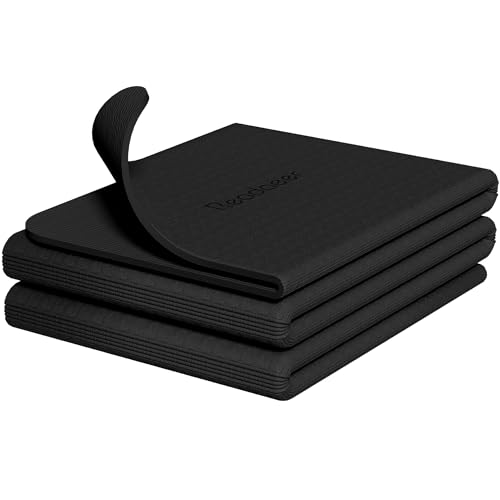 Readaeer Foldable Yoga Mat for Travel Folding Yoga Mat 6mm Thick with Carrying Bag, Non-Slip TPE Exercise Pilates Mat for 72" L x 24" W x 0.24 Inch - color: Black