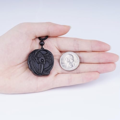 Black Obsidian Necklace Natural Crystal Amulet Protection Pendant with Adjustable Rope Lucky Talisman Necklaces Jewelry Gift for Men Women - color: Eagle