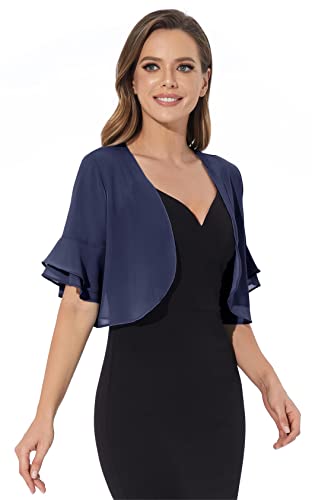 Women Shrug Soft Chiffon Open Front Sheer 3/4 Sleeve Bolero Cardigan for Evening Dress